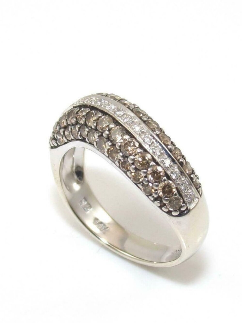 LeVian 14K Vanilla White Gold Ring Size 7 Chocolate Diamond Wavy Band 1 ct